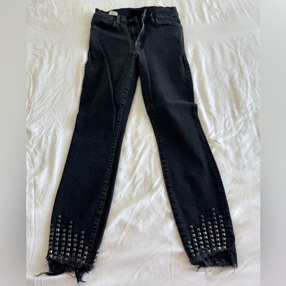 MOTHER Black Skinny Jeans with Studded Hem